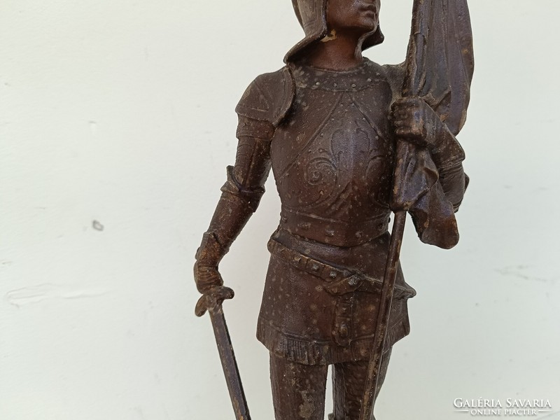 Antique patina painted spaiater armored warrior soldier statue on wooden base 999 8583