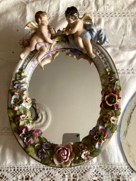 Antik porcelán asztali tükör
