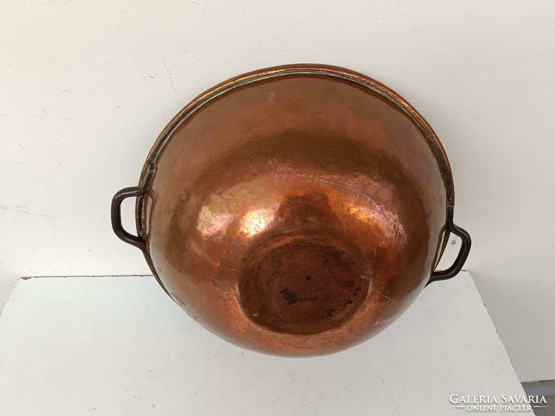 Antique kitchen tool red copper cauldron with iron handle 919 8614