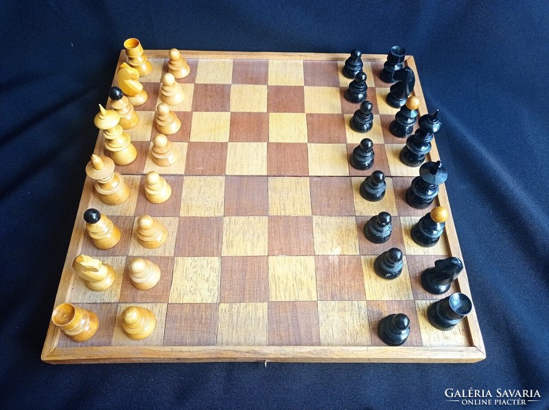 Old wooden chess set in box