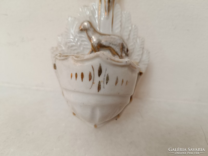 Antik szenteltvíz tartó 19. század porcelán keresztény szenteltvíztartó Jézus bárány 734 8477