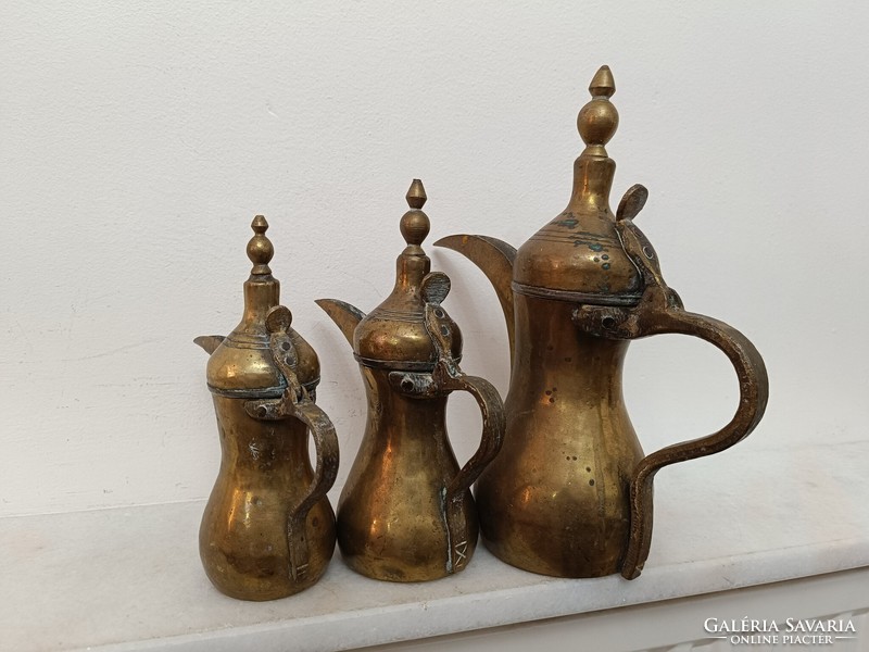 Antique 3 piece Arabic brass beaked jug coffee tea pourer Morocco Algeria 915 8491