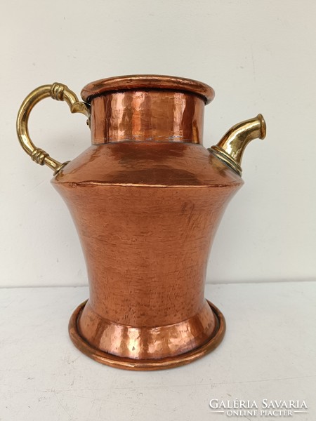 Antique kitchen tool large red copper jug brass casting with handle and beak 620 8574