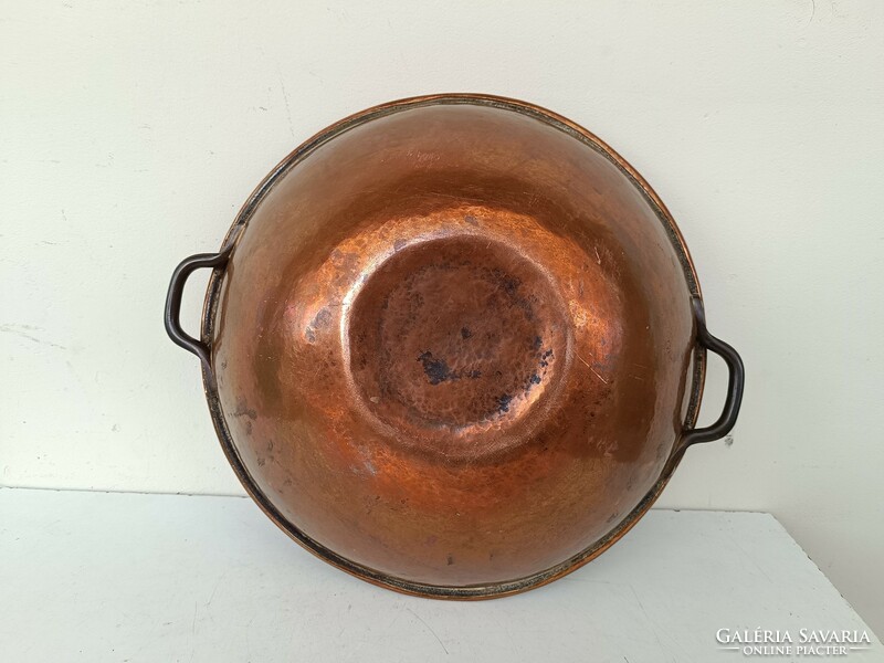 Antique kitchen tool red copper cauldron with iron handle 919 8614