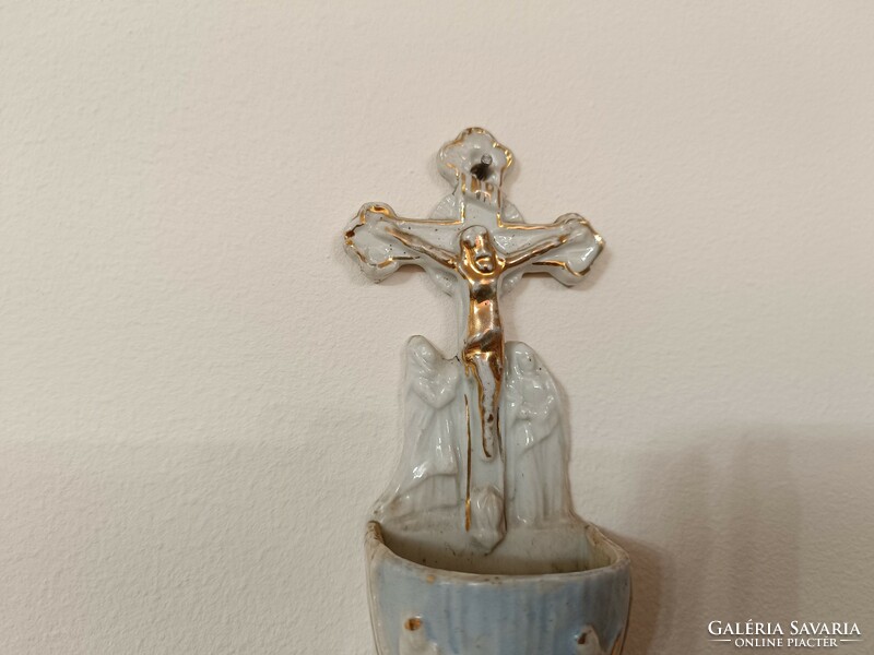 Antique holy water holder 19th century biscuit porcelain Christian Catholic Mary 733 8475