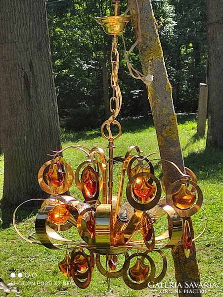 Mid century chandelier sciolari style copper and glass beauty