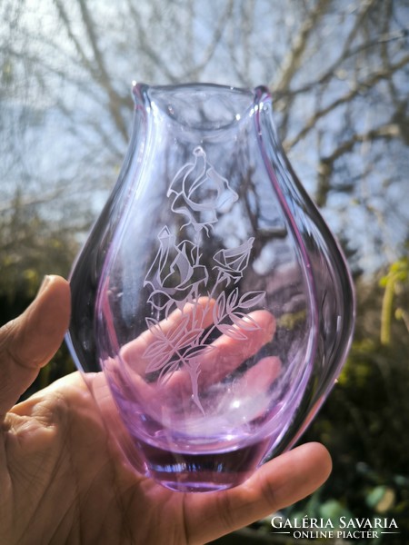 Art deco beautiful Czech purple glass vase miroslav klingler bohemian flower pattern