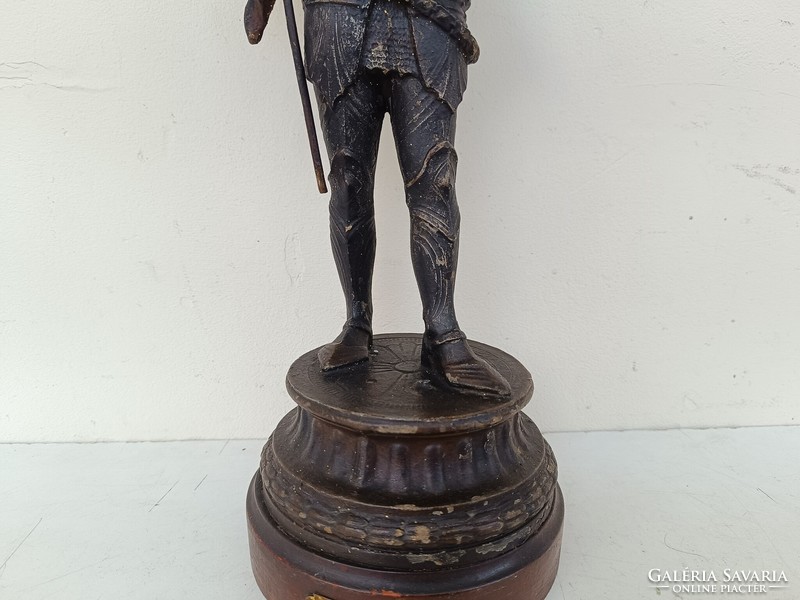 Antique patina painted spaiater armored warrior soldier statue on wooden base incomplete 998 8582