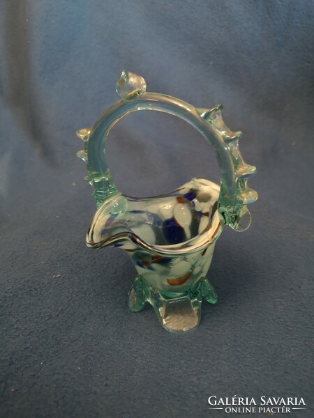 Blown glass Bohemian artistic glass basket 18 cm