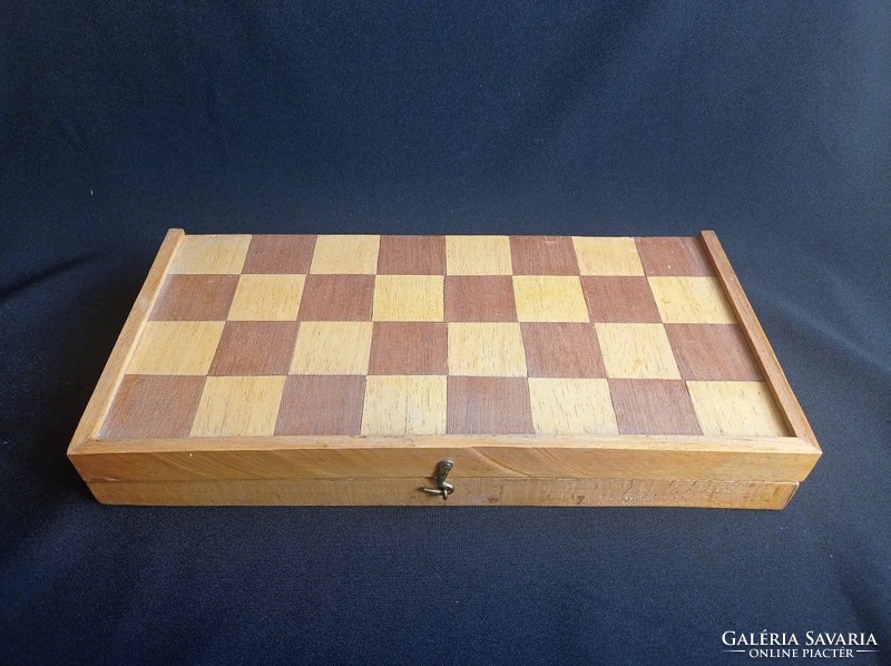 Old wooden chess set in box