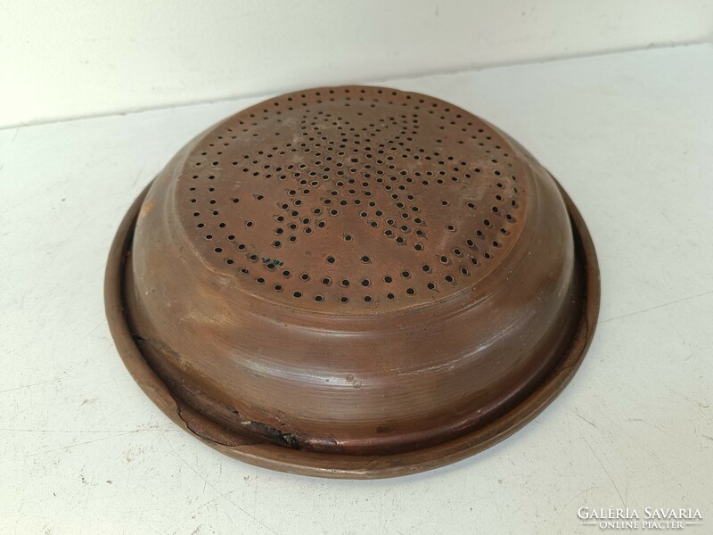 Antique kitchen tool red copper strainer damaged 352 8602