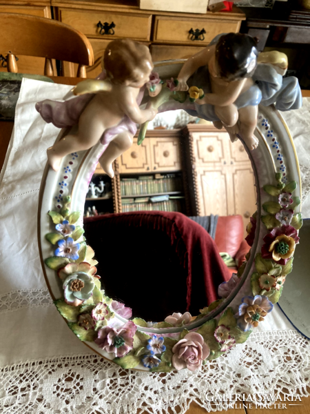 Antique porcelain table mirror