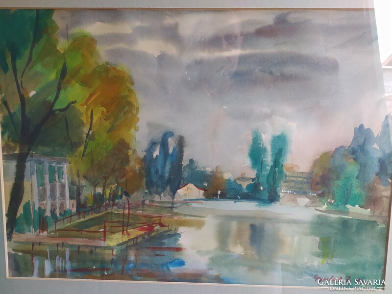 Bay of Gyula - Balaton, gallery painting in original glazed frame, 66 x 52 cm