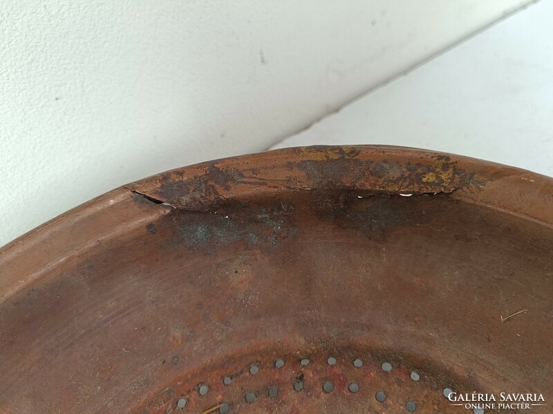 Antique kitchen tool red copper strainer damaged 352 8602