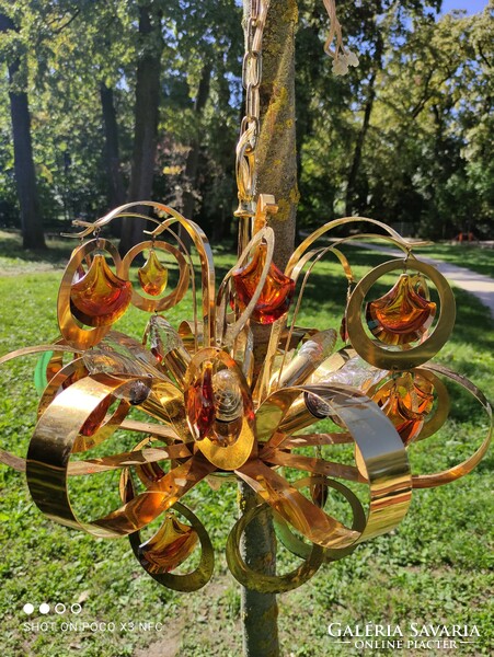 Mid century chandelier sciolari style copper and glass beauty