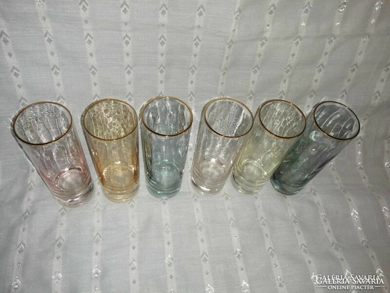Retro glass colored gold rimmed drinking glasses set of 6 (a3)