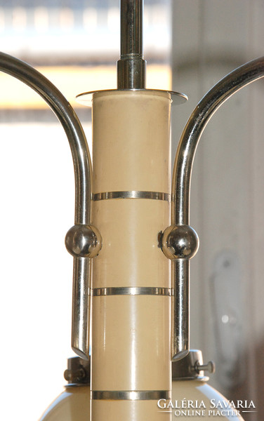 Bauhaus - Art deco - Streamline 3 karos nikkelezett csillár felújítva - krémszinű gömb búrák