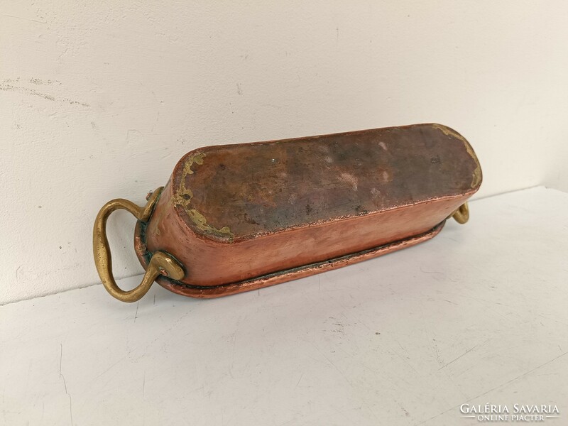 Antique kitchen tool, fish fryer, small pot with lid, tinned red copper 727 8521