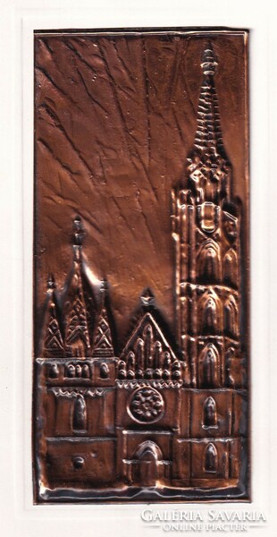 H:158 Szétnyíthatós Üdvözlő képeslap "képzőművészeti alap" Réz vagy bronz  dombornyomattal