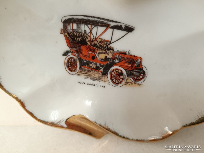 Antik porcelán hamutartó asztali hamutál veterán autó automobil motívum 921 8499