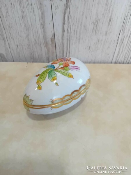 Herend porcelain egg-shaped bonbonnier with Victoria pattern
