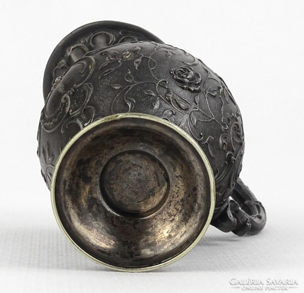 1Q815 antique small metal baroque jug with rose decoration 10.5 Cm