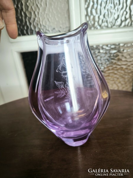 Art deco beautiful Czech purple glass vase miroslav klingler bohemian flower pattern