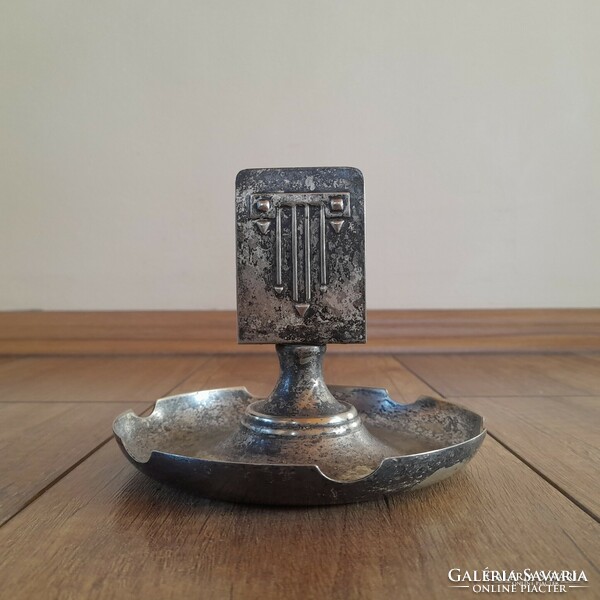 Antique art nouveau metal ashtray, match holder