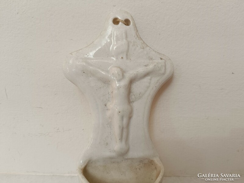 Antique holy water holder 18.-19. Century porcelain Christian Catholic Jesus wall holy water container 731