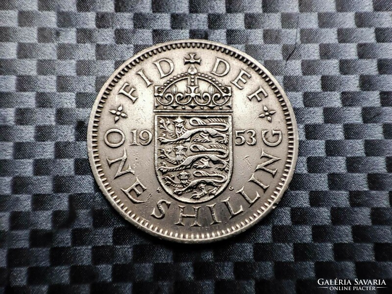 Egyesült Királyság 1 shilling, 1953 Angol címer, 3 oroszlán koronás pajzson