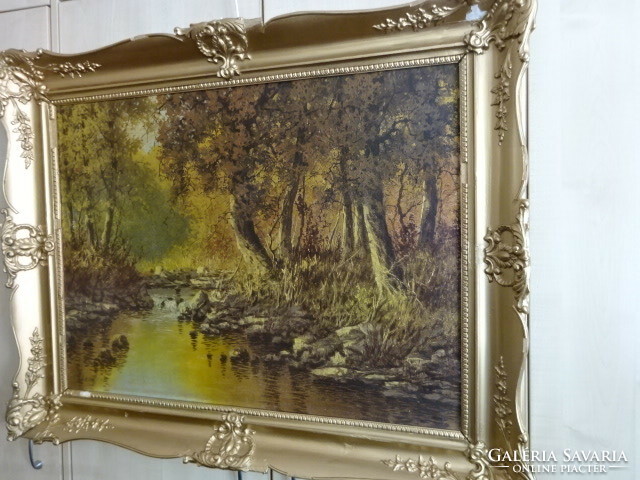 Olaj-vászon festmény, őszi tájkép, antik, mérete 80 x 60 cm. Jókai.