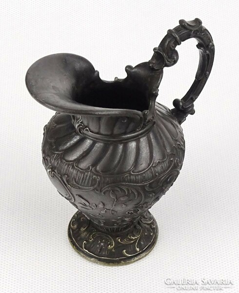 1Q815 antique small metal baroque jug with rose decoration 10.5 Cm