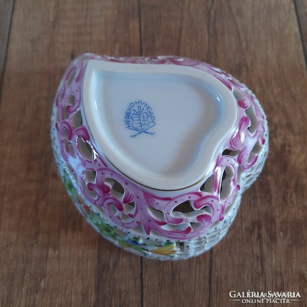 Old Herend porcelain openwork heart bonbonier