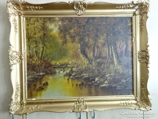Olaj-vászon festmény, őszi tájkép, antik, mérete 80 x 60 cm. Jókai.