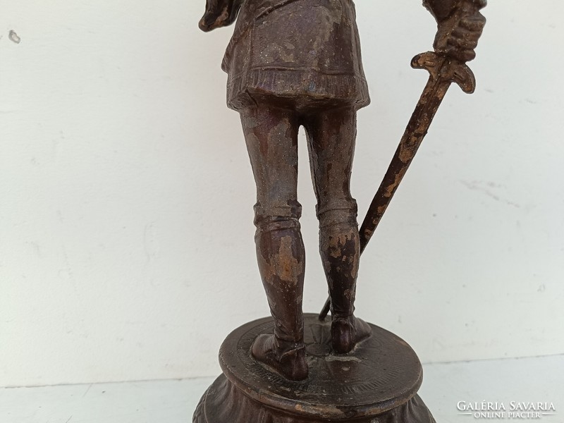 Antique patina painted spaiater armored warrior soldier statue on wooden base 999 8583