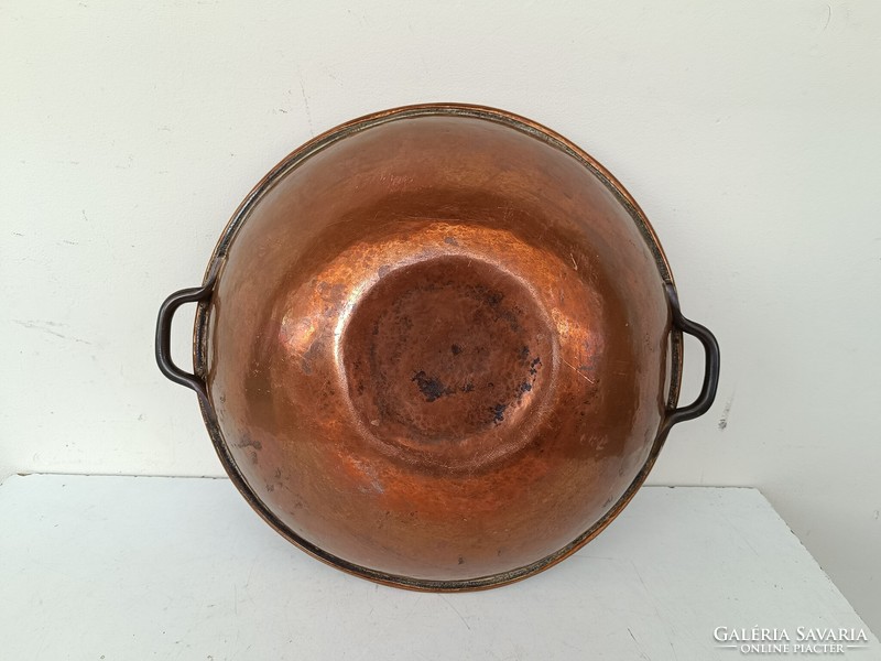 Antique kitchen tool red copper cauldron with iron handle 919 8614