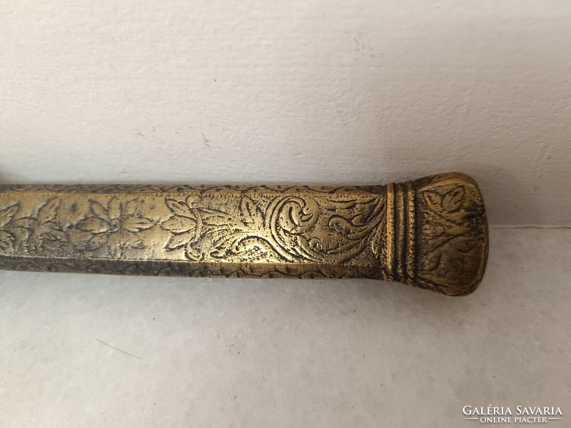 Antique Asian travel stationery ink holder engraved cast copper pen holder 19th century 738 8482