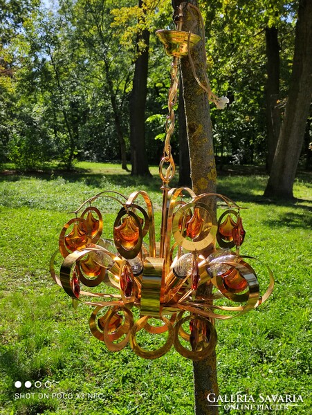 Mid century chandelier sciolari style copper and glass beauty