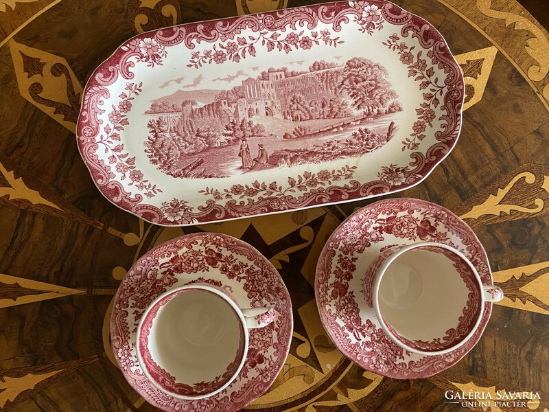 A royal worcester - 1790 avon scenes palissy staffordshire mocha cups with bottoms and tray
