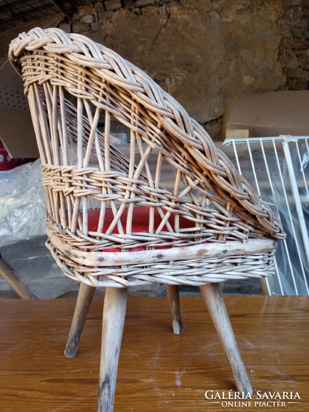 Wicker children's chair / armchair, with artificial leather upholstery