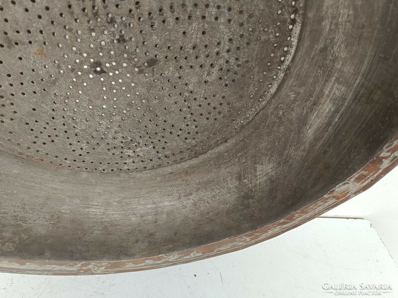 Antique kitchen tool large red copper filter with traces of tin plating 351 8601