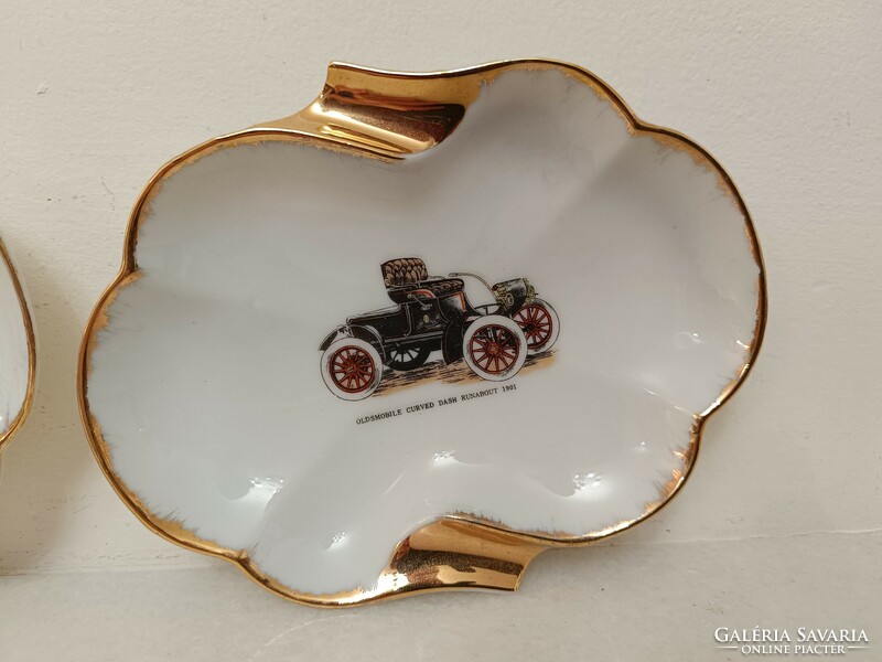 Antik 3 darab porcelán hamutartó asztali hamutál veterán autó automobil motívum 920 8500