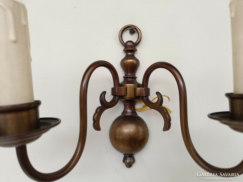 Antique wall arm patina copper 2 two-arm Flemish original decoration with candles 741 8531