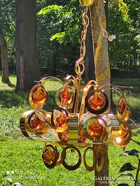 Mid century chandelier sciolari style copper and glass beauty