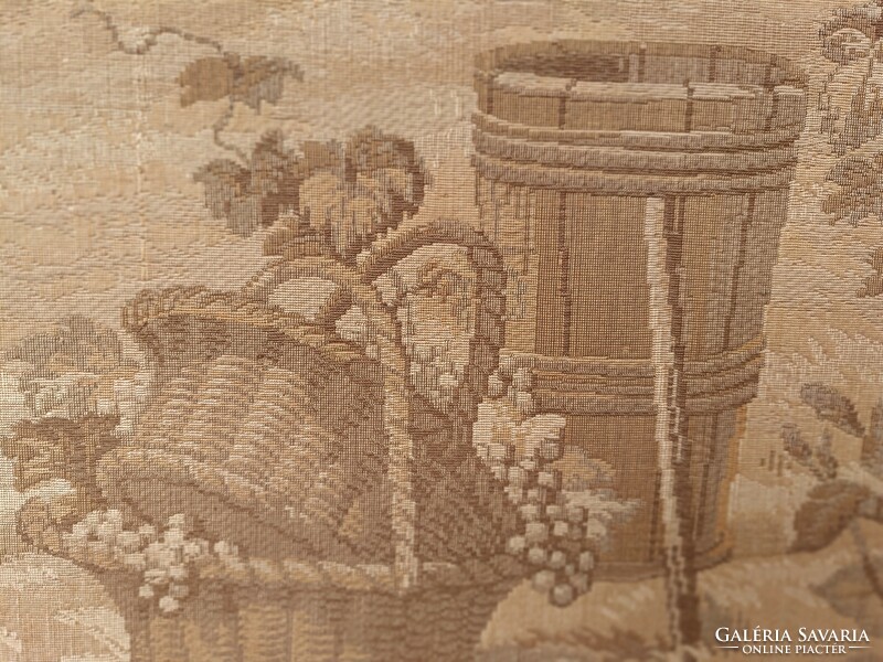Antik nagy fali kárpit keretben borászat borozó szőlő szüret bor készítés motívum 626 8551