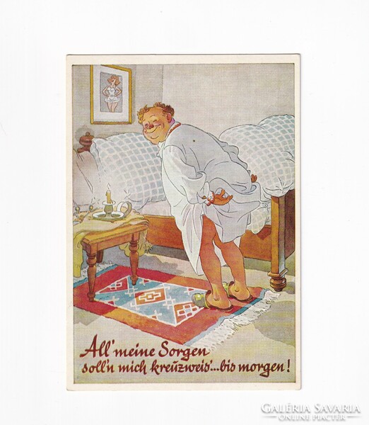 VH:01 Vicces-Humoros képeslap postatiszta "August Lengauer" 1950-70