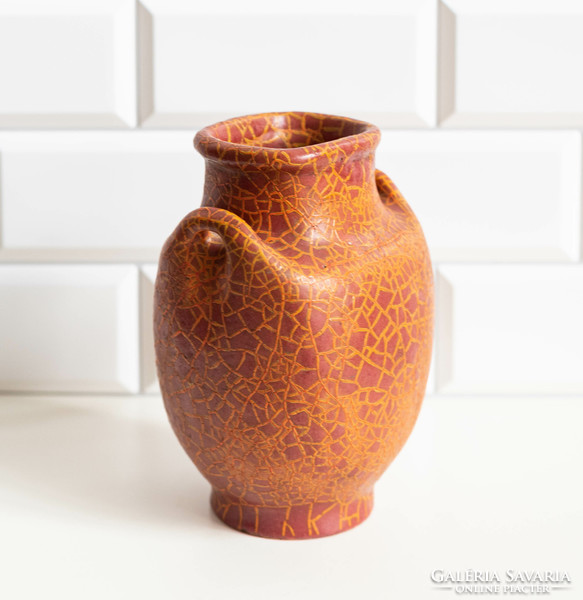 Vörös retro kerámia váza - Pesthidegkút, Csizmadia Margit terve