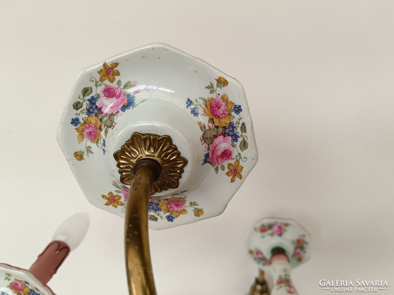 Antik csillár 8 karú rózsa motívum porcelán betétes flamand eredeti gyertyákkal + 8 új izzó 886 8562