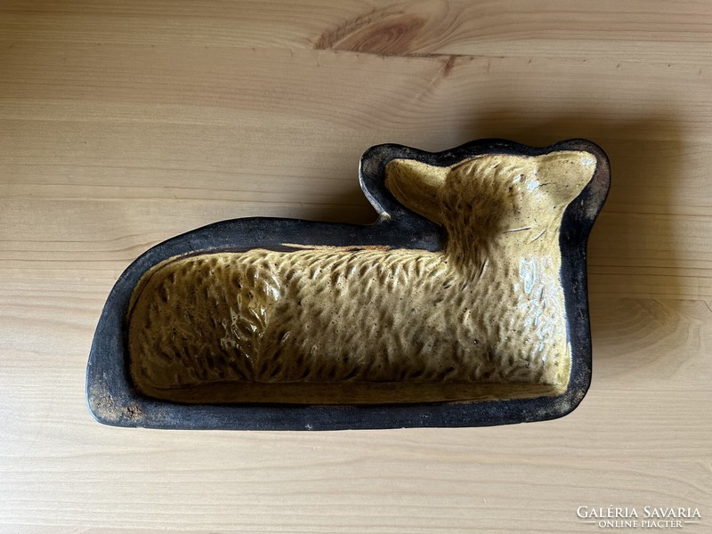Antik bárány sütőforma, mázas cserép