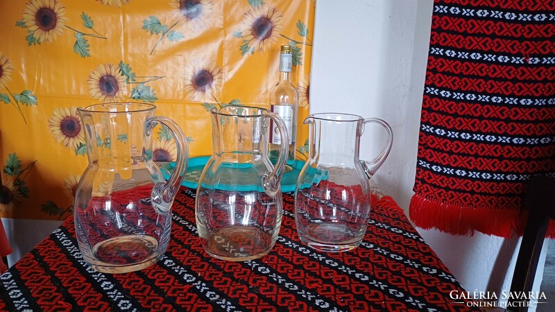 3 old glass water jugs, pub wine jugs